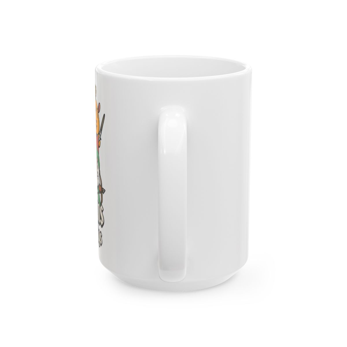 Black ceramic mug featuring a white design of cartoon guinea pigs dressed as Dungeons & Dragons characters. The text "Dungeons & Guinea Pigs" is printed in white on the mug - alternate angle 5, merchandise