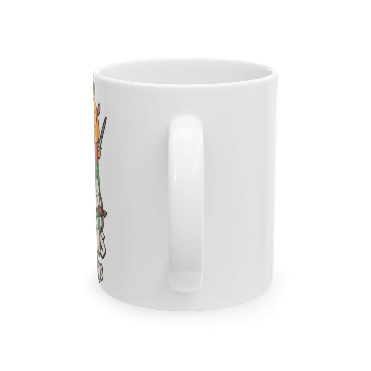 Black ceramic mug featuring a white design of cartoon guinea pigs dressed as Dungeons & Dragons characters. The text "Dungeons & Guinea Pigs" is printed in white on the mug - alternate angle 3, merchandise